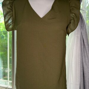 SHEIN Olive Ruffle Sleeve Blouse